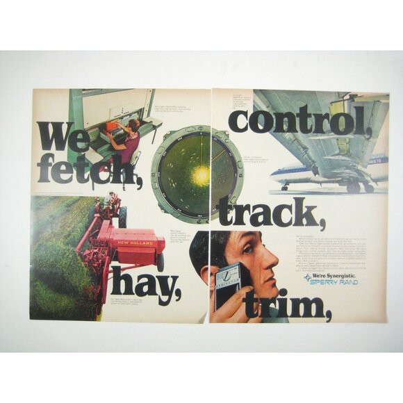 Vintage 1960s Sperry Rand 2 Page Print Ad Razor Airplane New Holland Tractor AD - Picture 1 of 2